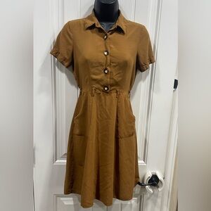Monteau Brown Button-Front Midi Dress